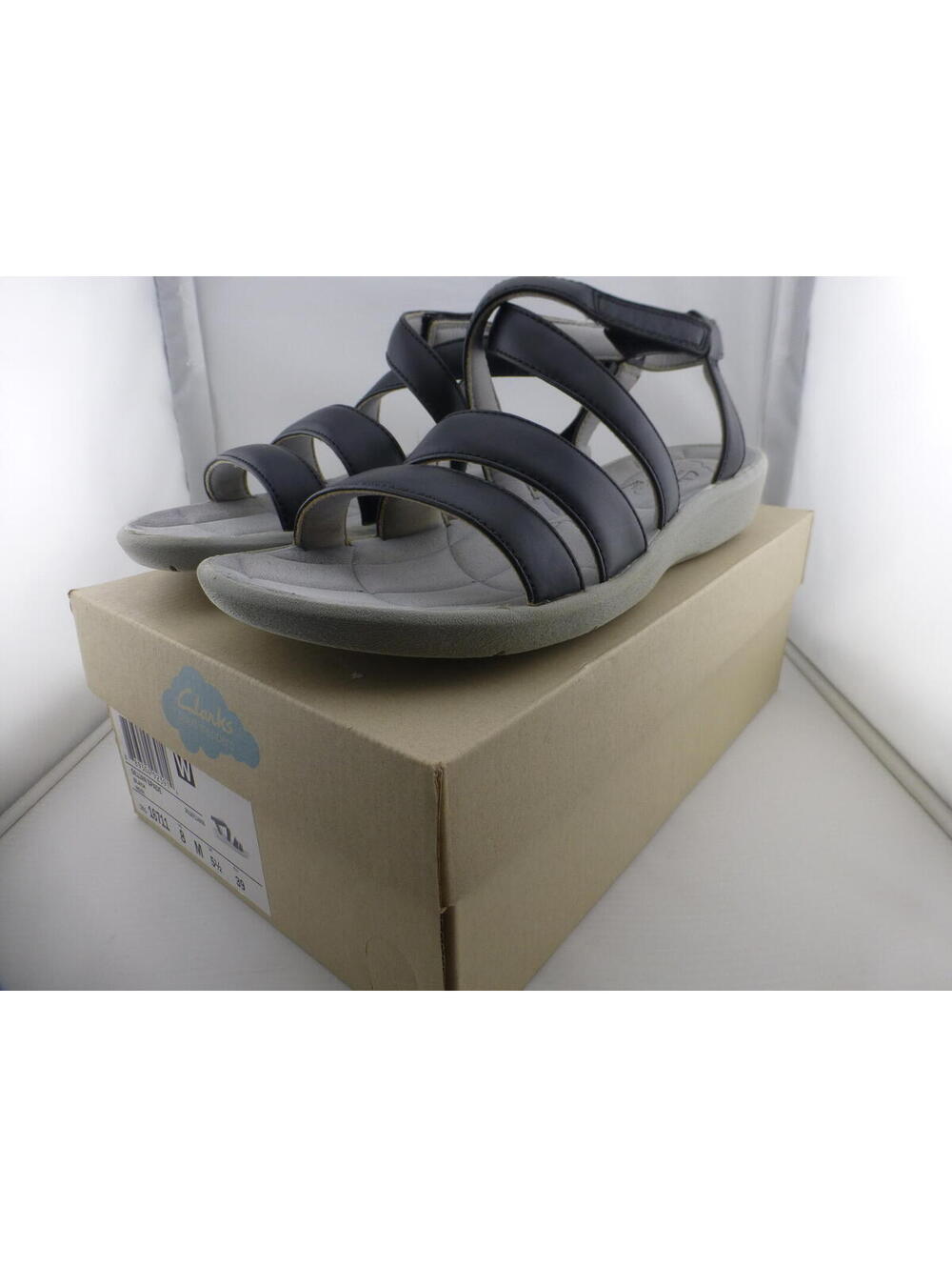 Clarks Cloudsteppers Sillian Spade Sandals Women's US 8 M Black Hook & Loop M3